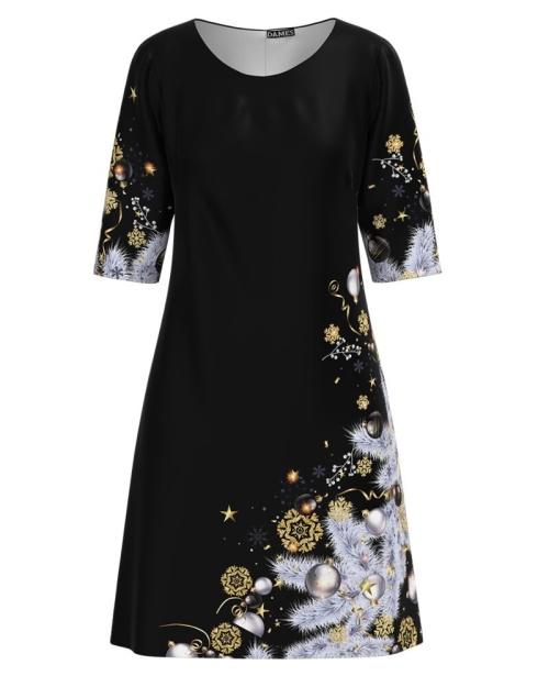Rochie casual neagra imprimata cu model de Craciun CMD3582