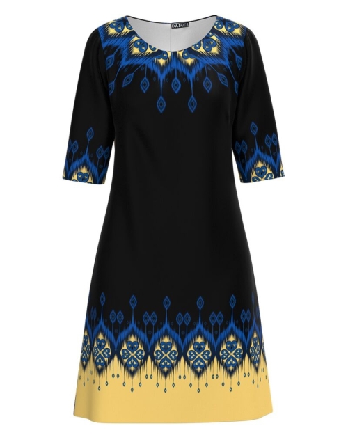 Rochie casual neagra imprimata cu model Etnic CMD3047 - Img 1
