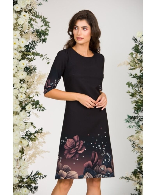 Rochie casual neagra imprimata cu model floral CMD2703 - Img 3