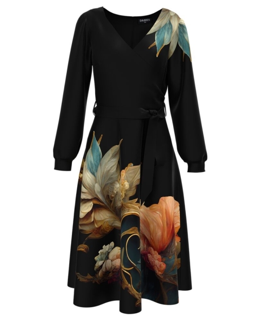 Rochie casual neagra imprimata cu model floral