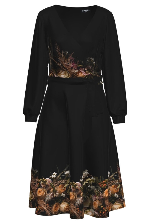 Rochie casual neagra imprimata cu model Trandafiri - Img 2