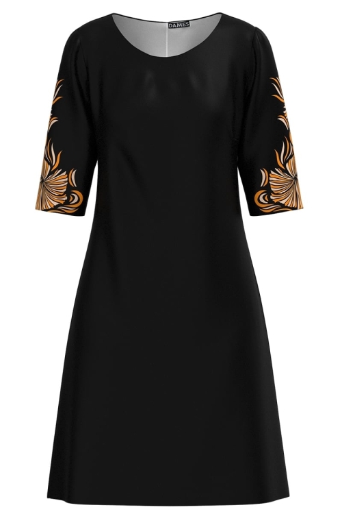 Rochie casual neagra imprimata floral in contrast Stoc