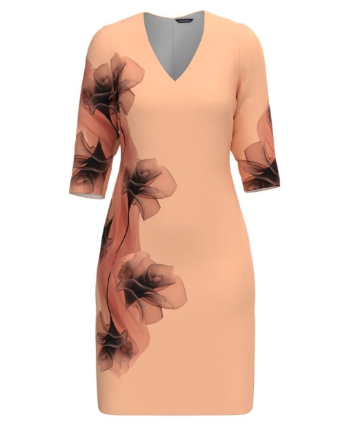 Rochie casual Peach Fuzz cu decolteu in V imprimata floral CMD4991