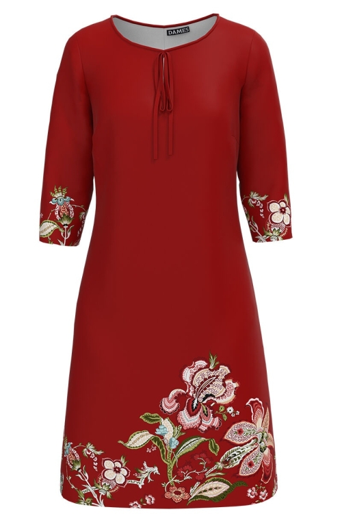 Rochie casual rosu caramiziu imprimata cu model floral CMD1249