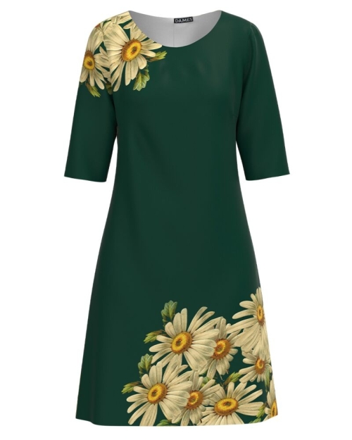 Rochie casual verde imprimata cu model floral margarete CMD3027