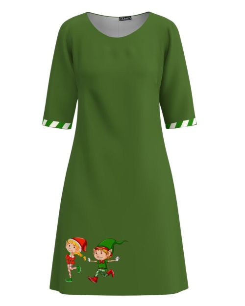 Rochie casual verde imprimata cu model Spridusi CMD3613 - Img 1