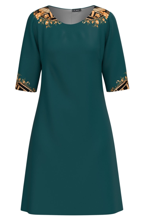 Rochie casual verde marin imprimata floral