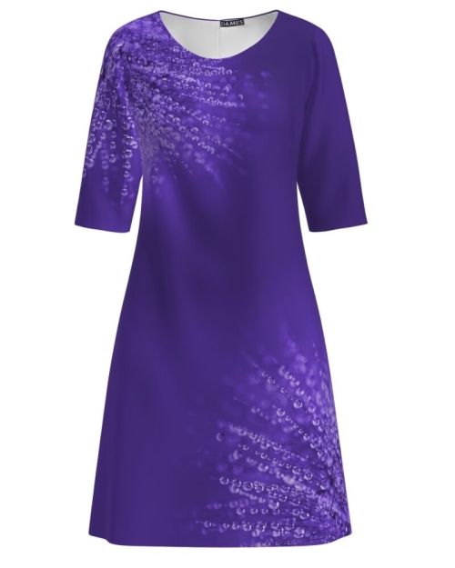 Rochie casual violet imprimata picaturi de roua CMD3473 - Img 1
