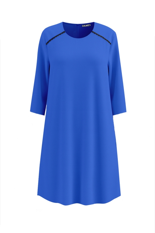 Rochie clos amplu albastra si detalii contrast