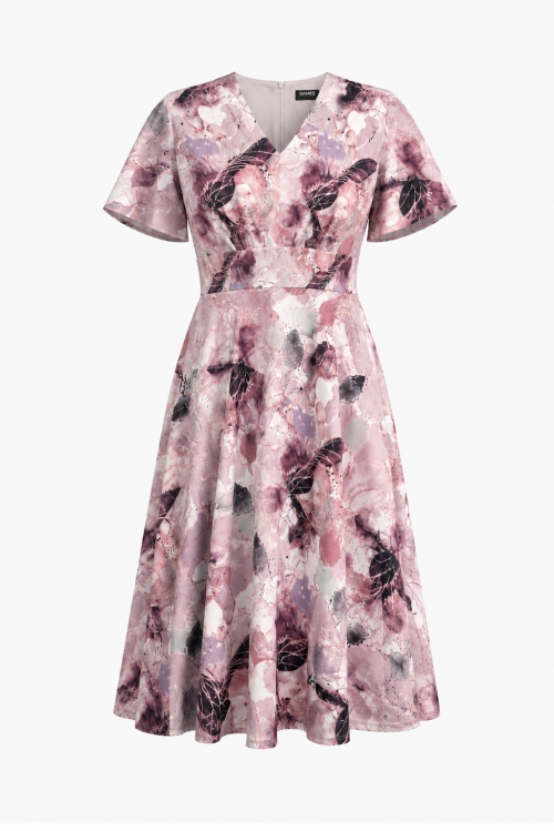 Rochie clos cu buzunare din crepe Vis pudrat