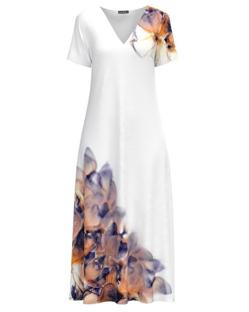 Rochie de vara alba lunga cu buzunare imprimata cu model Abstract CMD2881 - Img 1