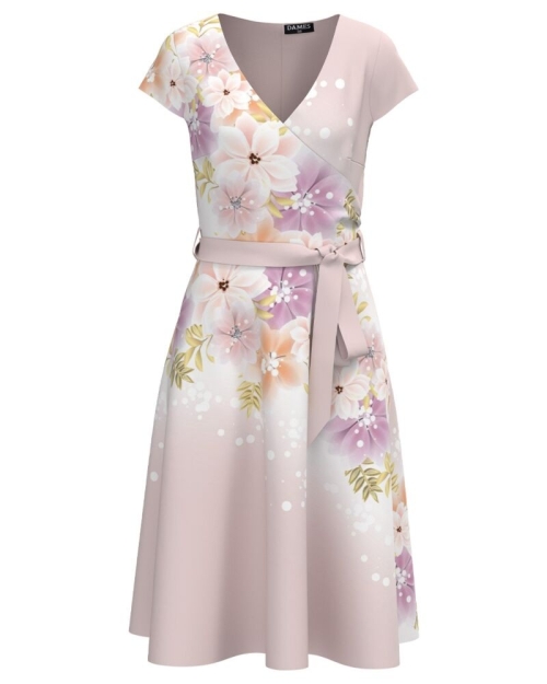 Rochie de vara cu maneca scurta imprimata cu model floral pastelat - Img 1