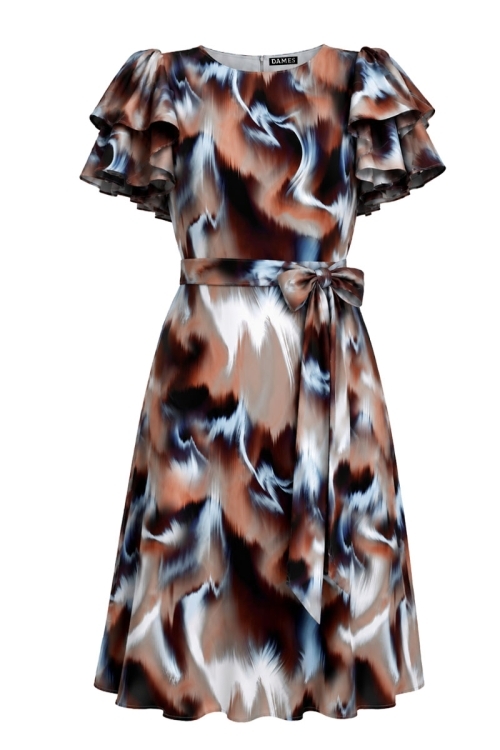 Rochie de vara cu volane la maneci si imprimeu Galaxie
