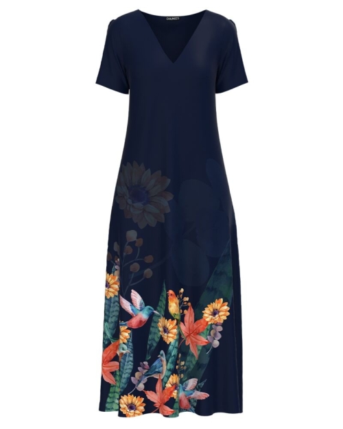 Rochie de vara lunga cu buzunare imprimata Colibri CMD1074 - Img 1