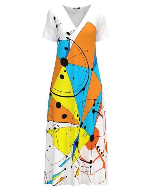 Rochie de vara lunga cu buzunare imprimata cu model geometric