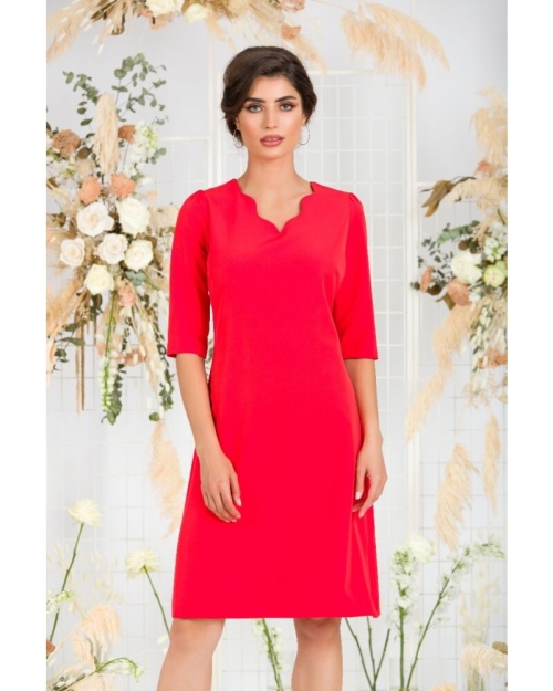 Rochie eleganta corai cu maneca trei sferturi - Img 2