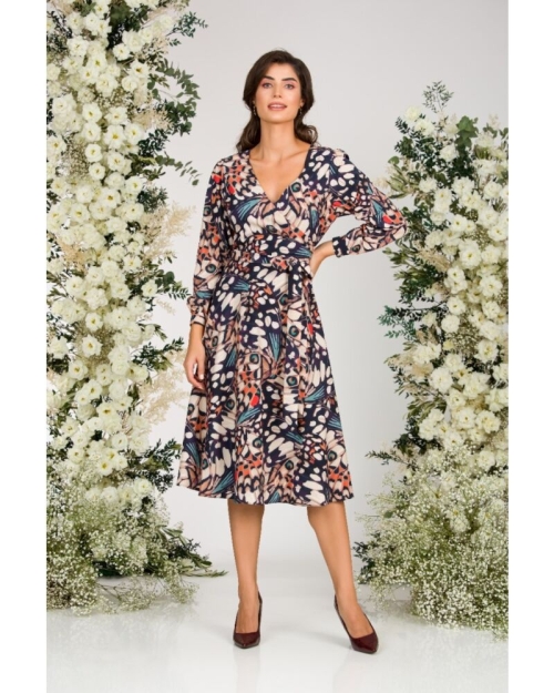 Rochie eleganta cu maneca lunga imprimata Aripi de fluture CMD1484 - Img 1