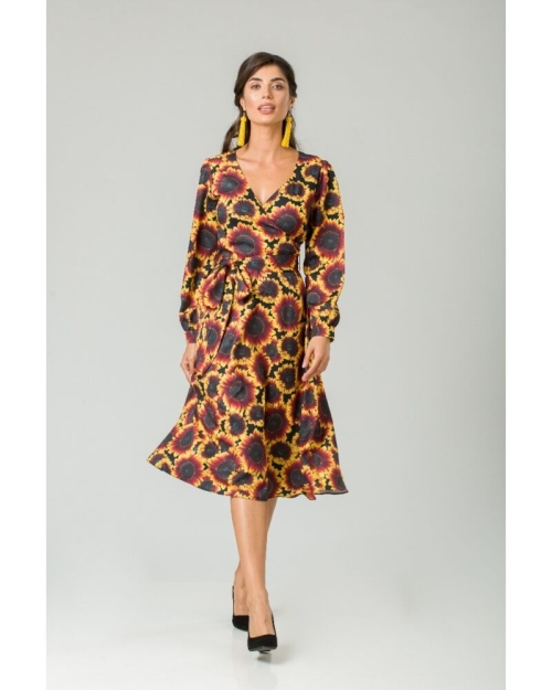 Rochie eleganta cu maneca lunga imprimata Floarea soarelui CMD219 - Img 3