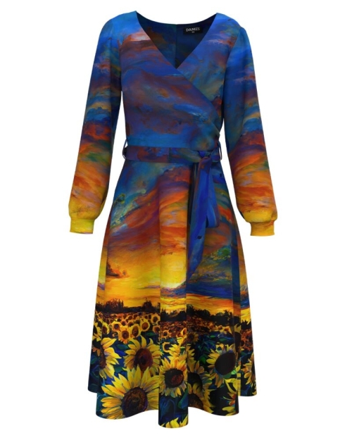Rochie eleganta cu maneca lunga imprimata Floarea soarelui