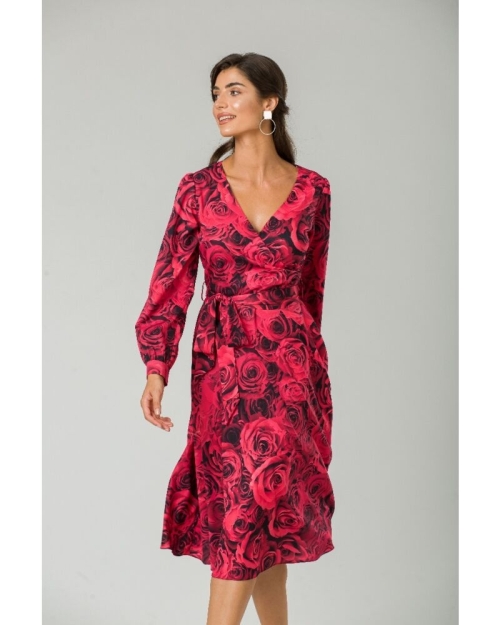 Rochie eleganta cu maneca lunga imprimata Trandafiri CMD233 - Img 3