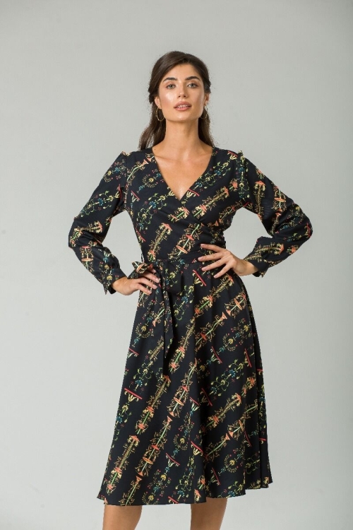 Rochie eleganta cu maneca lunga imprimeu Floral CMD230 - Img 2
