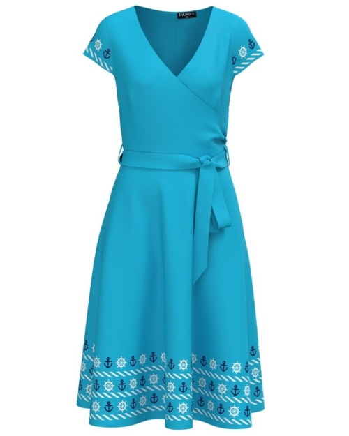 Rochie eleganta de vara cu maneca scurta imprimata Ancore
