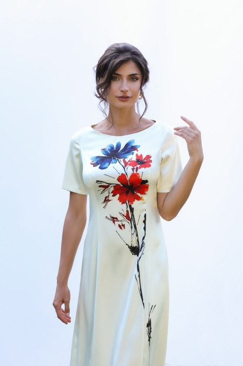 Rochie eleganta din satin in clini cu maneca scurta - Img 2