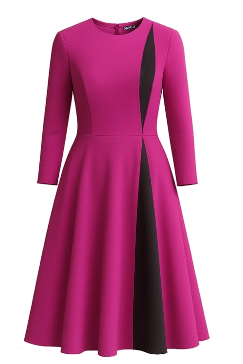 Rochie eleganta fucsia clos cu sectiune in contrast