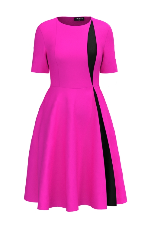 Rochie eleganta fucsia cu cu sectiune in contrast