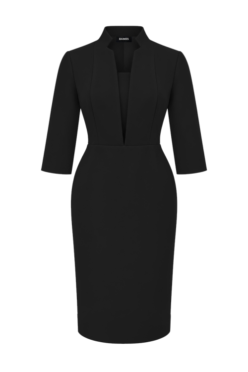 Rochie eleganta neagra cu rever si decolteu in V