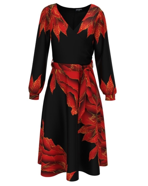 Rochie eleganta neagra imprimata cu model floral CMD4967