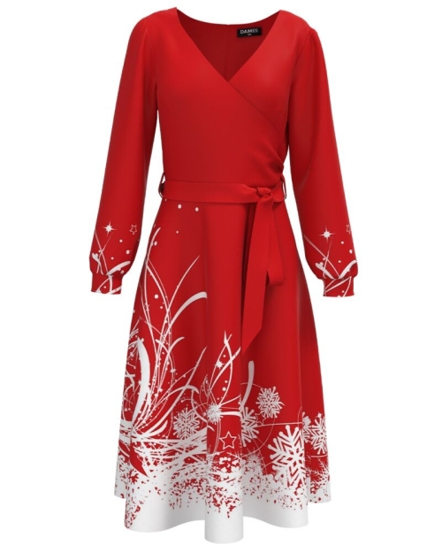Rochie eleganta rosie imprimata Fulgi de zapada CMD3450 - Img 1
