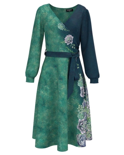 Rochie eleganta verde in degrade imprimata cu model floral - Img 1