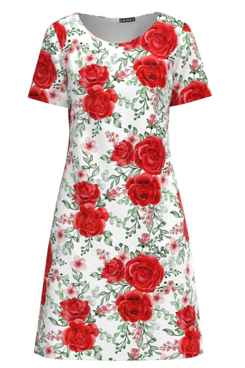 Rochie evazata alba imprimata digital cu model floral CMD2862 - Img 2