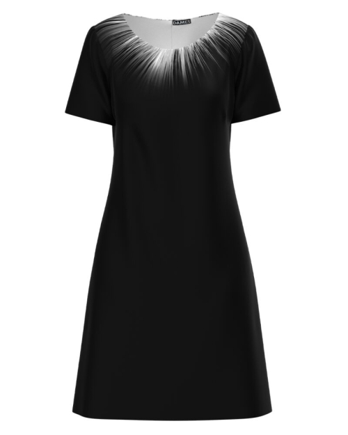 Rochie evazata neagra imprimata cu model in contrast CMD2537