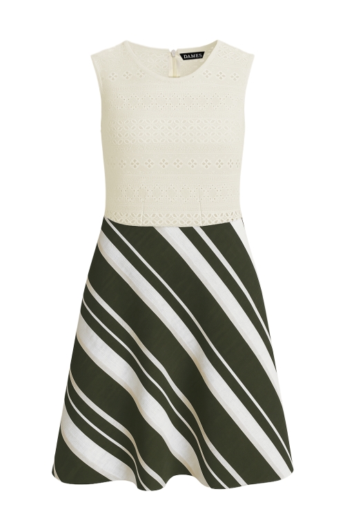 Rochie fara maneci cu bust din bumbac si fusta din in