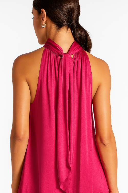 Rochie fucsia lunga eleganta din vascoza satinata cu buzunare - Img 2