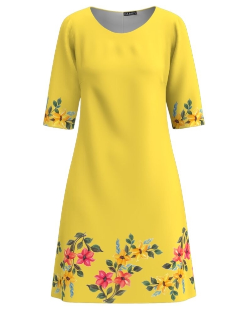 Rochie galbena casual imprimata cu model floral CMD3460