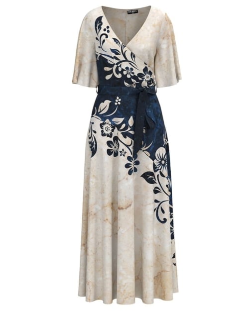 Rochie in doua culori lunga eleganta de seara imprimata cu model floral CMD2443 - Img 1