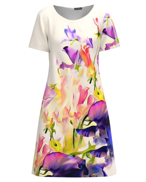Rochie ivory casual evazata imprimata multicolor