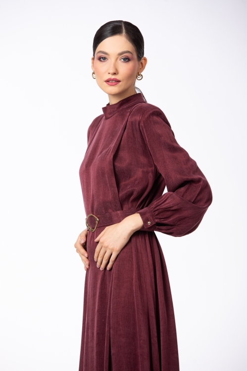 Rochie lunga burgundy din vascoza si lyocell - Img 4