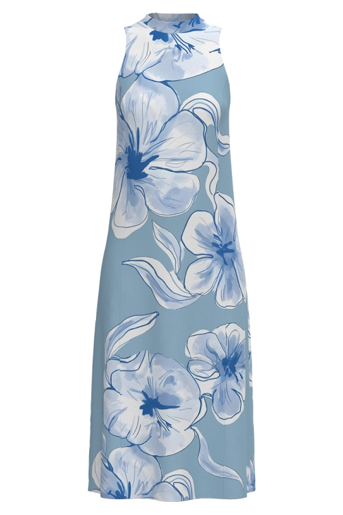 Rochie lunga eleganta bleu cu imprimeu floral Velisse