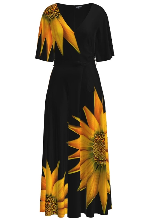 Rochie lunga eleganta de seara imprimata digital Floarea soarelui CMD1049 - Img 2