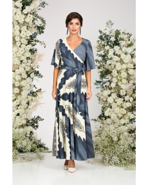 Rochie lunga eleganta de seara imprimata in nuante de gri CMD1050 - Img 4