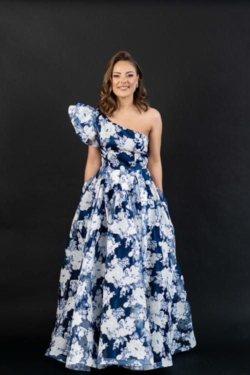 Rochie lunga eleganta din organza cu detaliu pe umar CMD4248 - Img 2