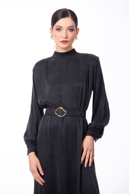 Rochie lunga neagra din vascoza si lyocell - Img 2