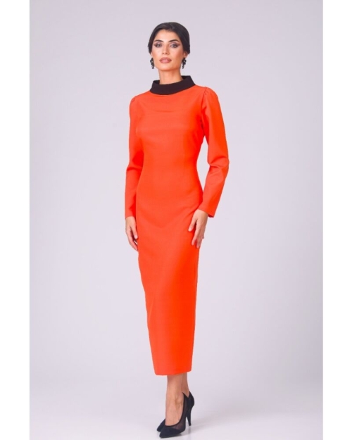 Rochie lunga portocalie cu spate decupat CMD4878 - Img 1