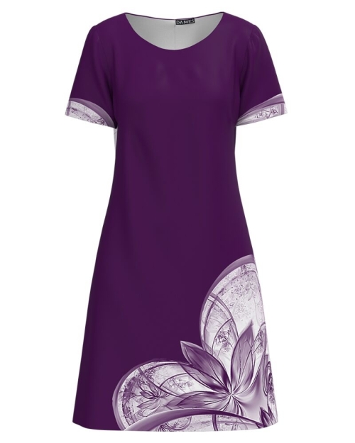 Rochie mov evazata imprimata cu model floral CMD4296