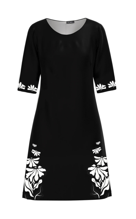 Rochie neagra casual imprimata in contrast