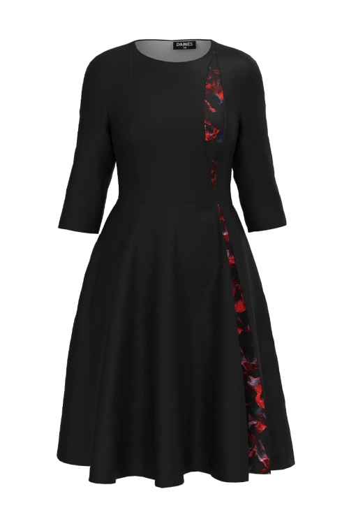 Rochie neagra eleganta clos cu sectiune in contrast Flori de Foc